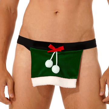 Men's Christmas Low Waist Velvet Panties / Elastic Waistband Open Butt Role Play Costumes - EVE's SECRETS